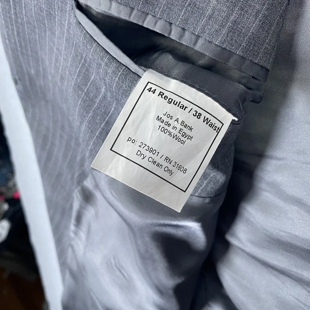 Jos. A. Bank Blazer Mens 44 Regular Grey Pinstripe Tailored Fit Wool Signature